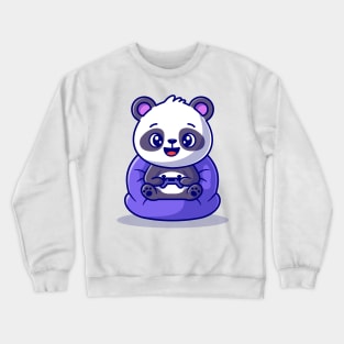 Cute Panda On Playing Game Cartoon Crewneck Sweatshirt